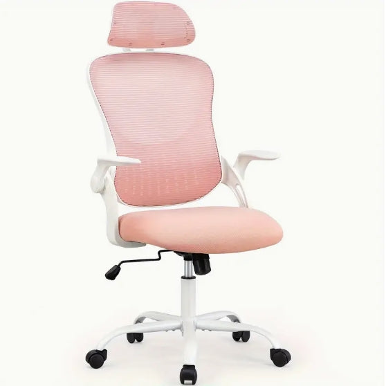 Ergonomic Office Desk Computer Chair, High Back Comfy Swivel Home Gaming Mesh Chairs with Wheels, Adjustable Headrest, Comfortable Lumbar Support, Flip-up Arms, 144° Tilt for Study